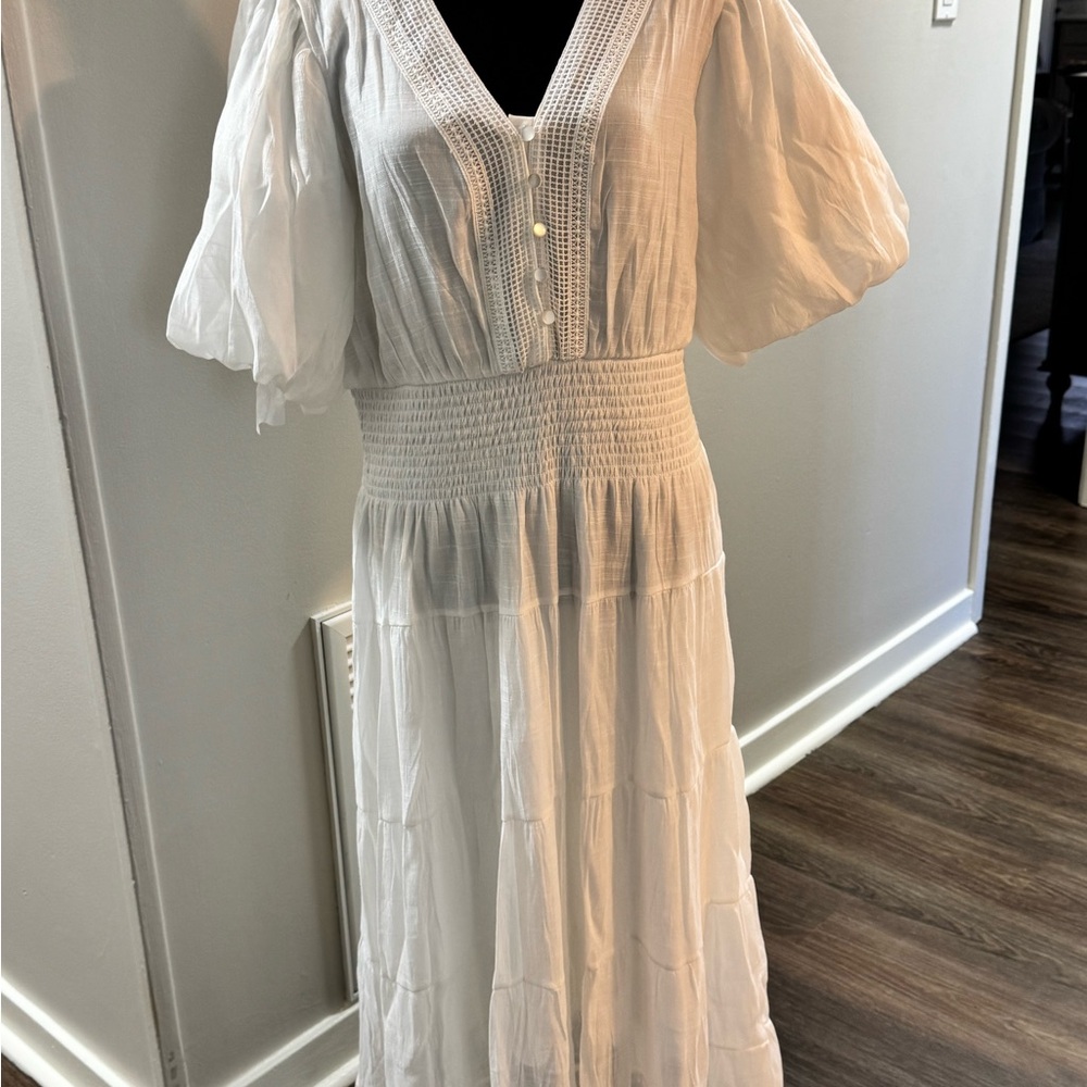 Elegant White Smocked Maxi Dress